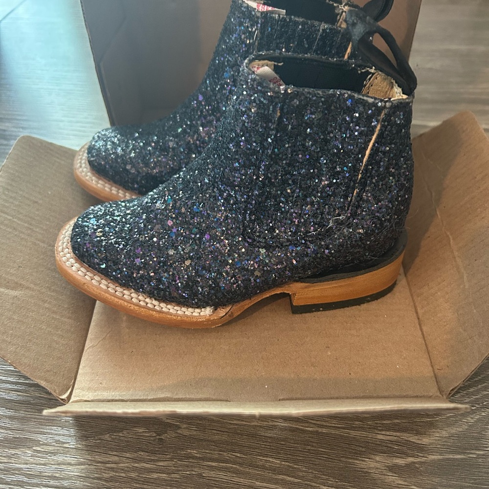 Glittery Black Kids Boots - Picture 3 of 5